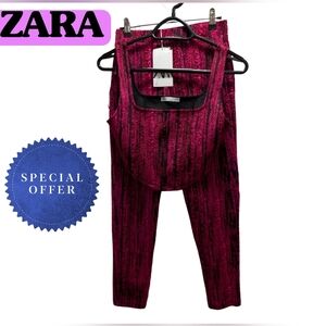 2 Piece Zara Pink and Black Leggings With Matching Corset Brand NWT
